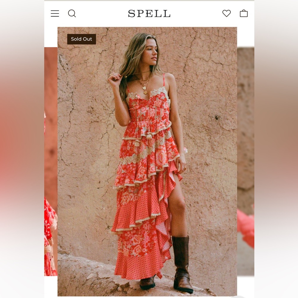 NWT SPELL Full Bloom Ruffle Soiree Dress in Daylily -M